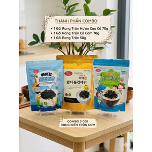COMBO 3 Gói Rong Biển Trộn Mik 3 Loại Vị Truyền Thống Và Trộn Cá Cơm Thơm Ngon Ăn Liền(70g,50g Nguyên Vị+ 70g Cá Cơm)