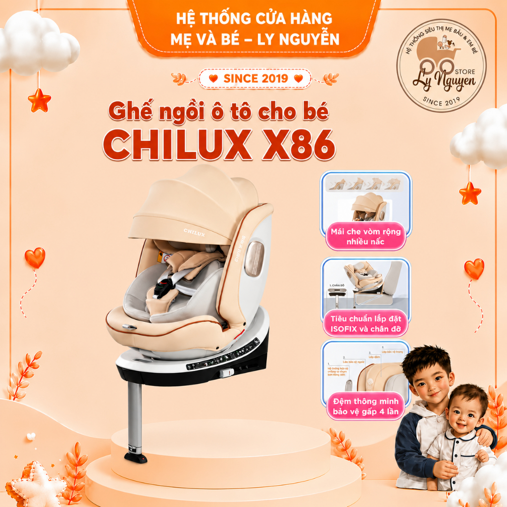 [Ly Nguyễn Store] Ghế ngồi ô tô cho bé CHILUX X86 từ sơ sinh đến 12 tuổi
