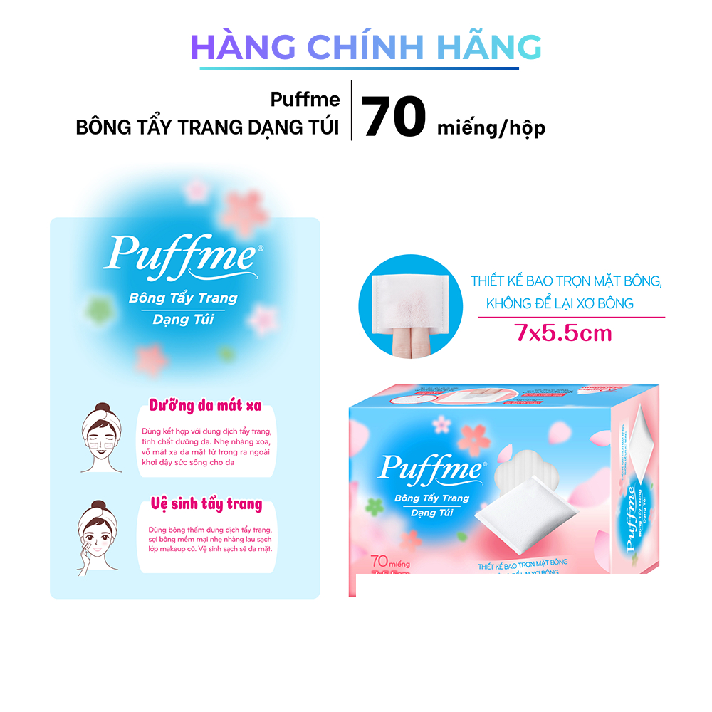 [Combo] Bông Tẩy Trang PUFFME Dạng Túi Xỏ Ngón 70 Miếng - Mềm Mại Không Xơ Bông