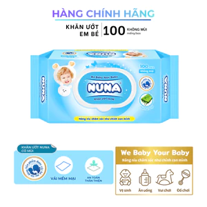 Khăn Uớt Em Bé Nuna 100 Tờ Không Mùi - Vải Rayon Mềm Dai - An Toàn Cho Bé