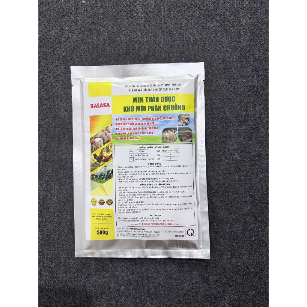 Men rắc chuồng thảo dược baalasa 1kg khử mùi hôi, hấp thu khí độ.c chăn nuôi