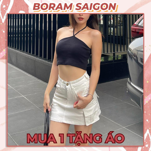 Chân váy túi hộp, chân váy kaki chữ A co giãn BORAM SG (có quần trong)