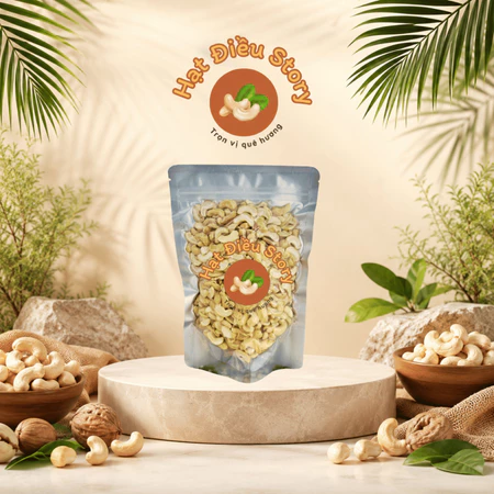 Hạt Điều Rang Củi Tách Vỏ Túi Zip Hạt Điều Story 500g - Hạt Điều Bình Phước Giòn Béo Ăn Liền