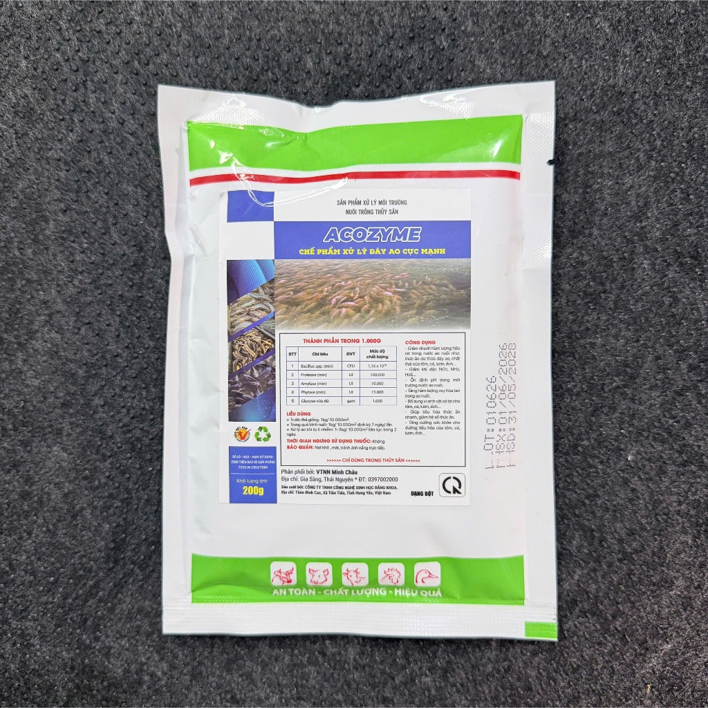 Men vi sinh xử lý đáy ao hồ acozym 1kg làm sạch, cân bằng hệ vi sinh nước nuôi tôm,cá.