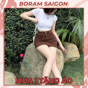 Chân váy kaki nâu ngắn, chân váy chữ a tôn dáng BORAM SG (có quần trong)