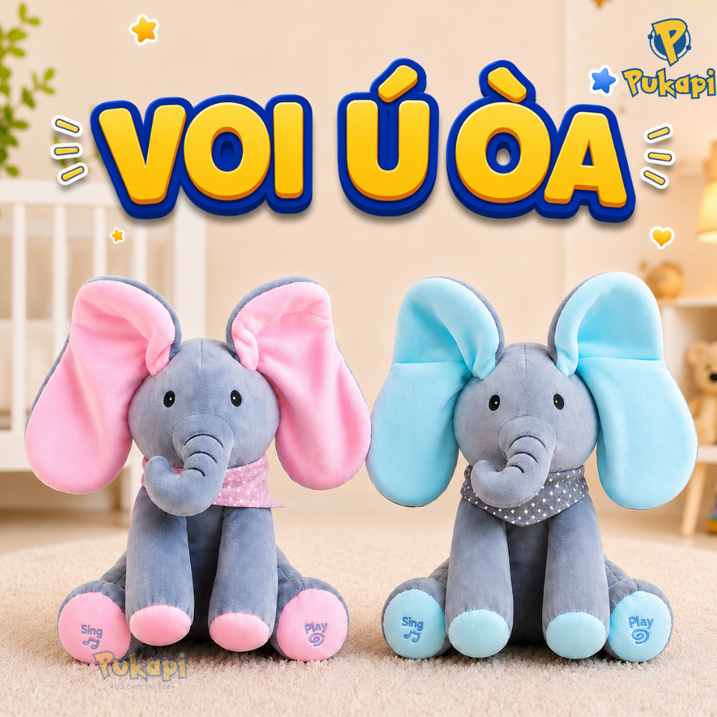 Thú Bông Con Voi Ú Òa Thỏ Ú Òa Dễ Thương Biết Hát Biết Vẫy Tai Voi Ú Òa Gấu Bông Cún Di Chuyển Phát Nhạc-Đồ Chơi PUKAPI
