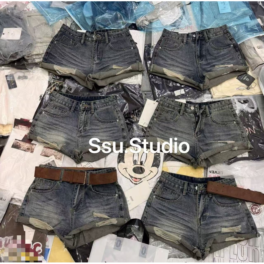 𝑺𝒔𝒖.𝑺𝒕𝒖𝒅𝒊𝒐 QUẦN SOOC BÒ DENIM CẠP CAO RÁCH