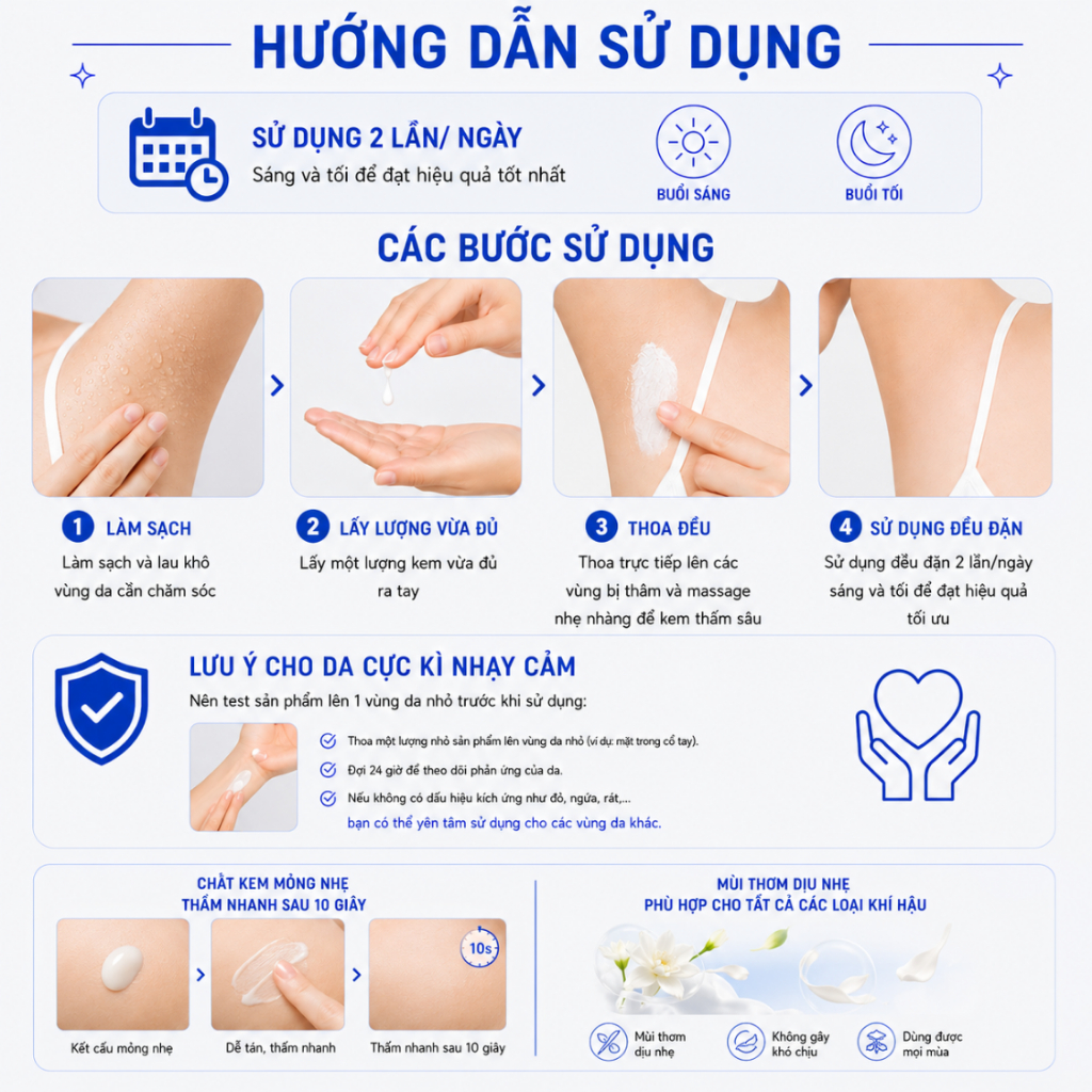 Kem Giúp Dưỡng Da Sáng, Làm Mờ Các Vết Thâm Cho Các Vùng Da Nhạy Cảm, Dễ Bị Thâm Sạm, Vùng Da Có Nếp Gấp