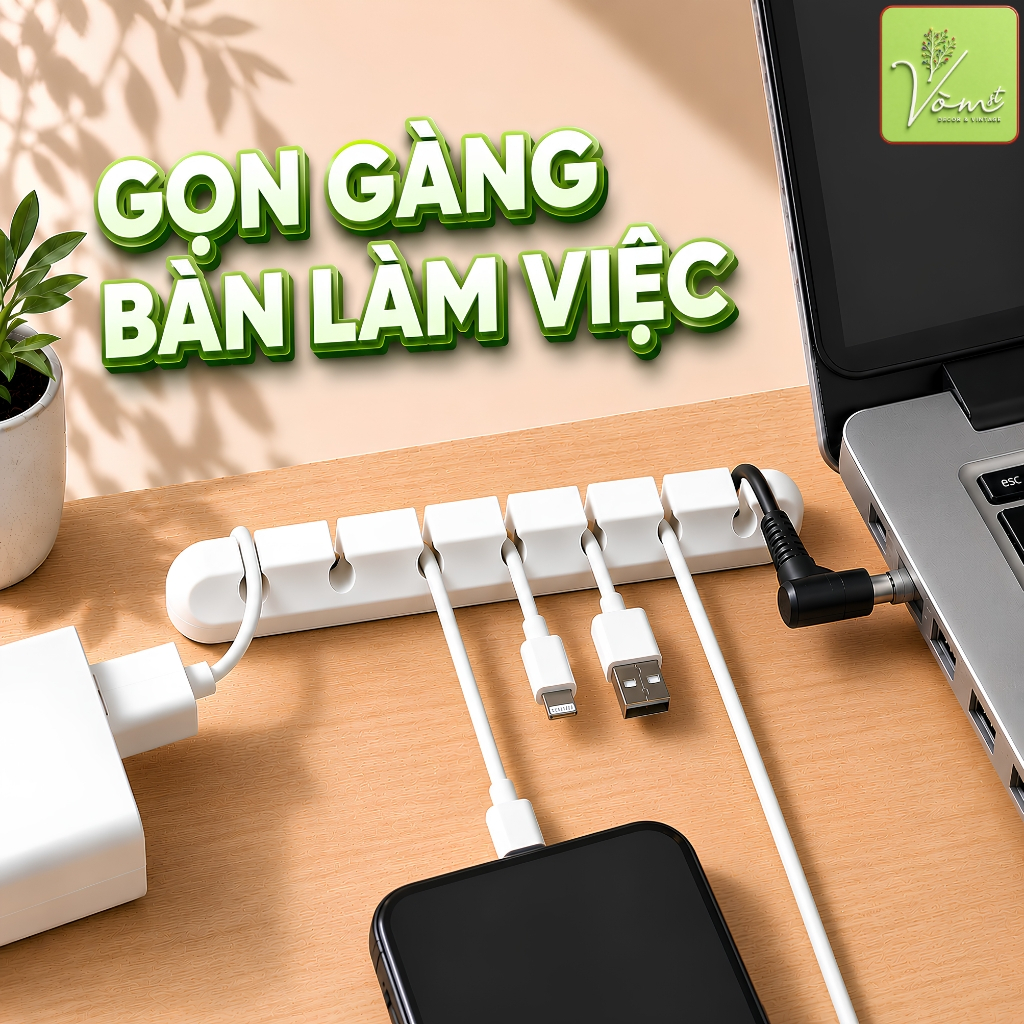 Kẹp Giữ Dây Cáp Silicone Cao Cấp Vòm Decor – Cố Định Cáp Sạc Điện Thoại, Laptop, Tablet – Dán Bàn Keo 3M Siêu Dính Mã K