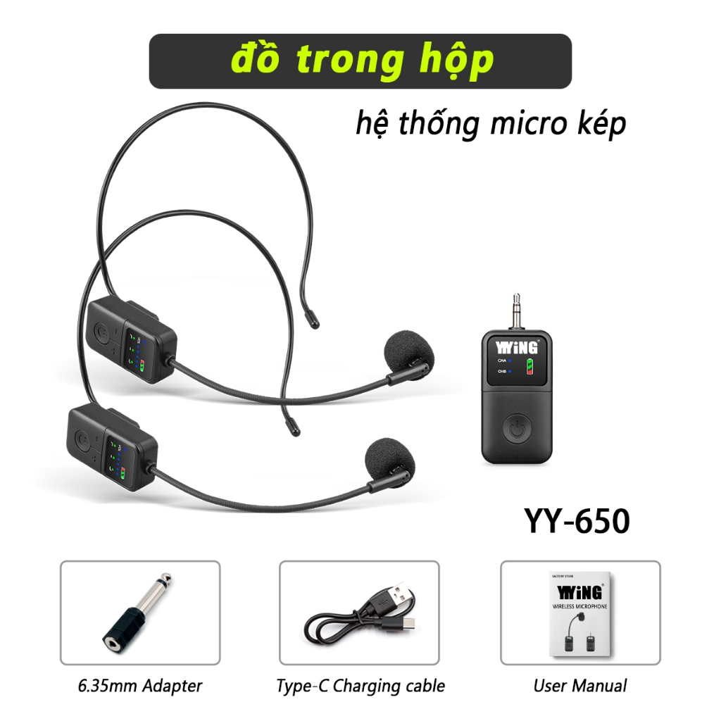 Microphone không dây YIYiNG chụp đầu, giảm ồn, thời lượng pin dài