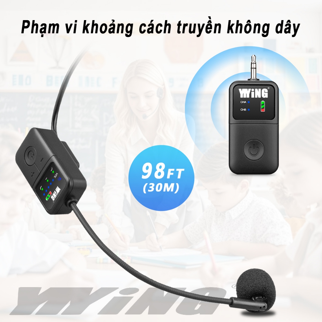 Microphone không dây YIYiNG chụp đầu, giảm ồn, thời lượng pin dài