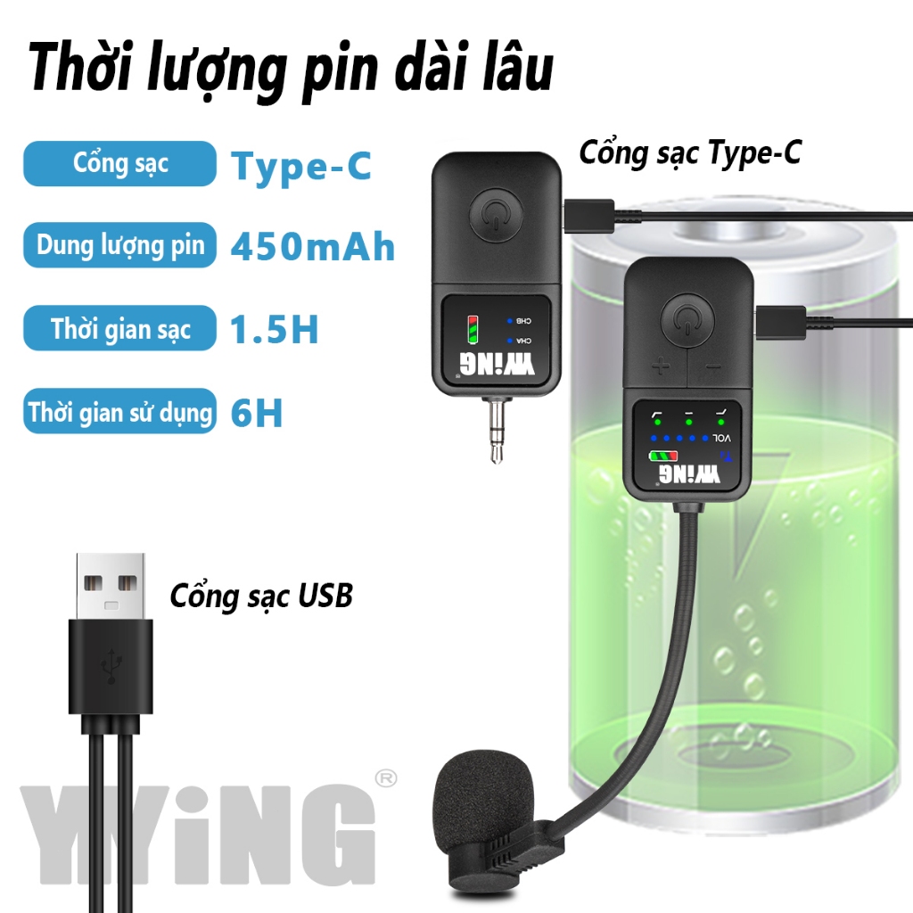 Microphone không dây YIYiNG chụp đầu, giảm ồn, thời lượng pin dài