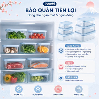Bộ 6 Hộp Đựng Thực Phẩm Chữ Nhật Inochi: 500-750-1000-1500-2000-2500ml, Nhựa PP, An Toàn, Kín Khít