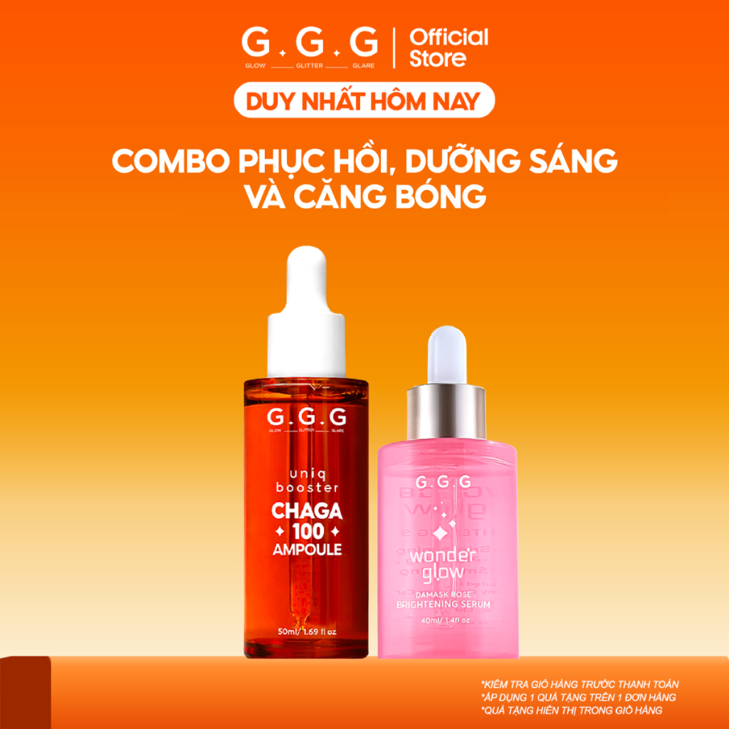 Combo Dưỡng Sáng, Căng Bóng Serum Hồng 40g & Booster Nấm Chaga 2.0 50g G.G.G