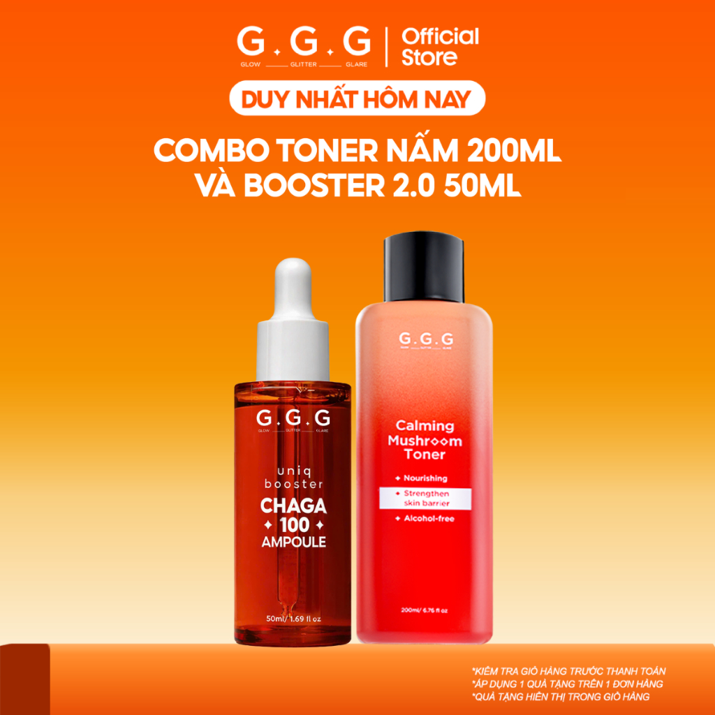 COMBO Hỗ Trợ Dịu Da, Dưỡng & Dưỡng Da Khỏe - G.G.G Toner Nấm Dịu Da 200ml & Booster Nấm Chaga 50ml