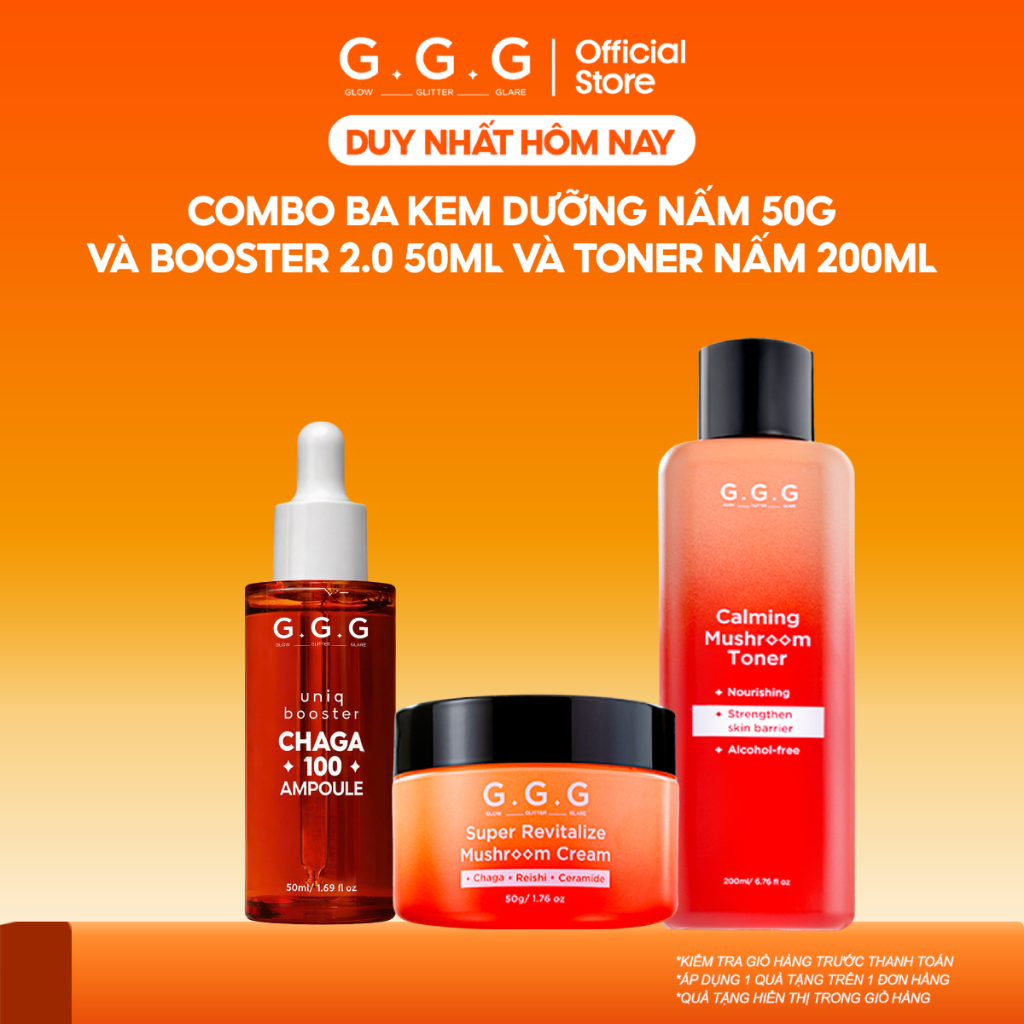 Combo Dưỡng Ẩm Toàn Diện, Làm Dịu & Phục Hồi Chuyên Sâu, Dưỡng Trắng, Ngăn Ngừa Lão Hoá Từ Nấm Chaga G.G.G Mushroom Set