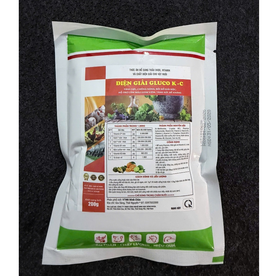 Điện giải Gluco KC 1kg hòa nước cho uống, giải nhiệt, chống nóng nắng cho gà, vịt, heo, trâu, bò, dê