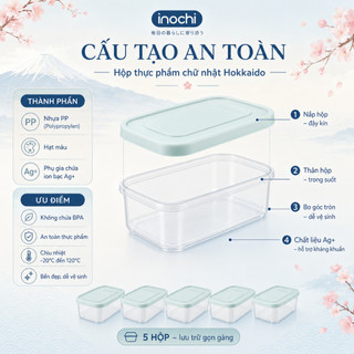 Combo 5 hộp chữ nhật cùng size Inochi đựng thực phẩm tươi  sống để trong tủ lạnh ( màu sắc bất kì)