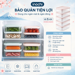 Combo 5 hộp chữ nhật cùng size Inochi đựng thực phẩm tươi  sống để trong tủ lạnh ( màu sắc bất kì)