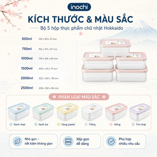 Combo 5 hộp chữ nhật cùng size Inochi đựng thực phẩm tươi  sống để trong tủ lạnh ( màu sắc bất kì)