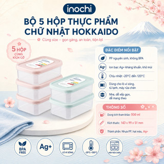 Combo 5 hộp chữ nhật cùng size Inochi đựng thực phẩm tươi  sống để trong tủ lạnh ( màu sắc bất kì)