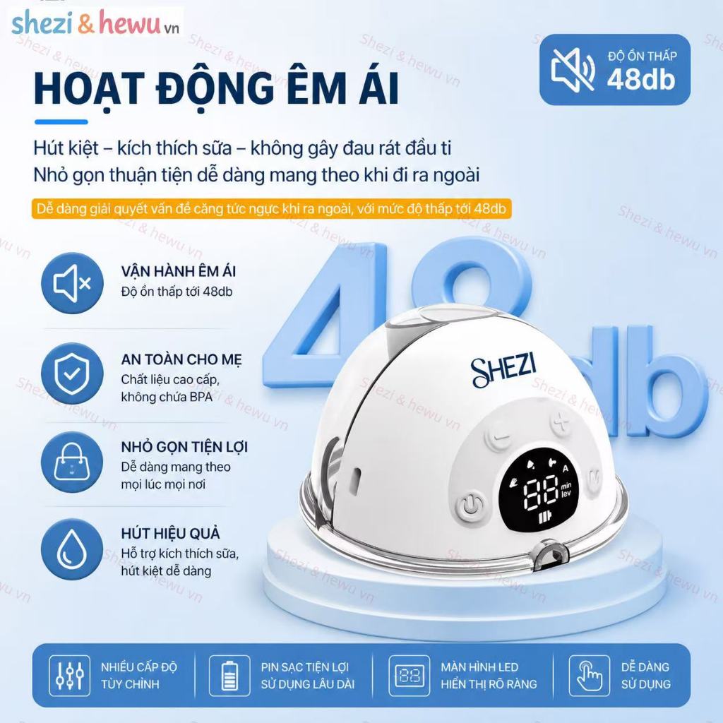 Máy hút sữa không dây Shezi K9, dung tích lớn 150ml, hút sữa nhanh và không đau rát, chất liệu an toàn
