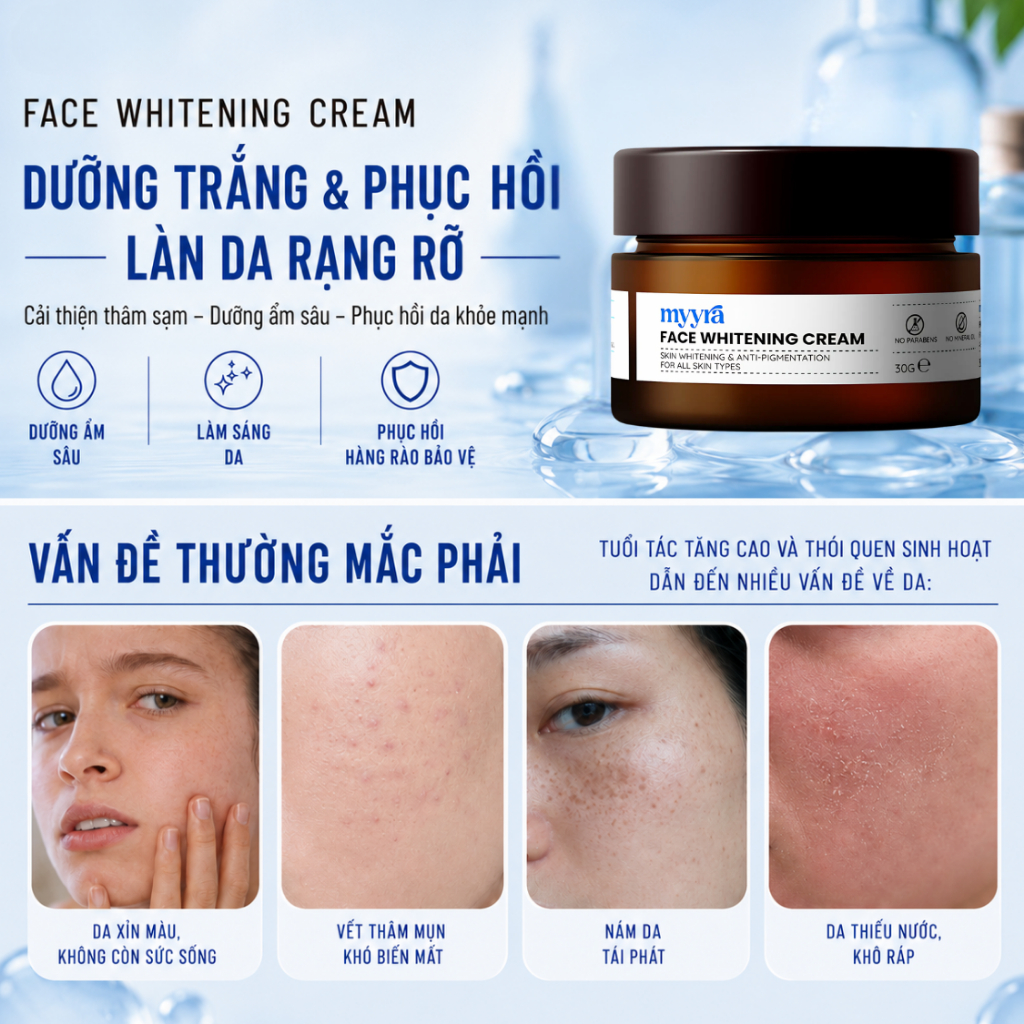 |7 NGÀY BẬT TONE| KEM DƯỠNG ẨM TRẮNG HỒNG DA, MỜ THÂM SẠM NÁM, TÀN NHANG, CHỐNG LÃO HOÁ, MỊN MÀNG DA