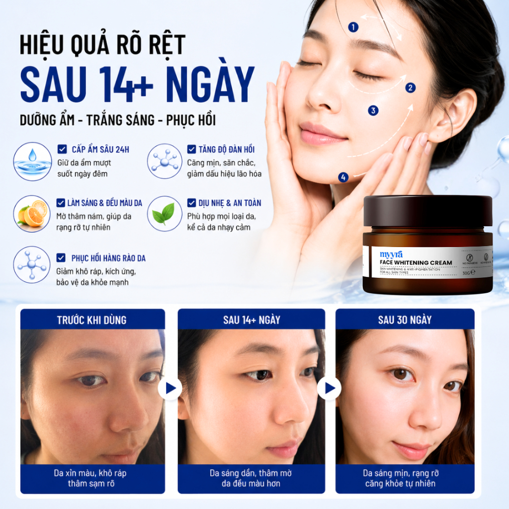 |7 NGÀY BẬT TONE| KEM DƯỠNG ẨM TRẮNG HỒNG DA, MỜ THÂM SẠM NÁM, TÀN NHANG, CHỐNG LÃO HOÁ, MỊN MÀNG DA