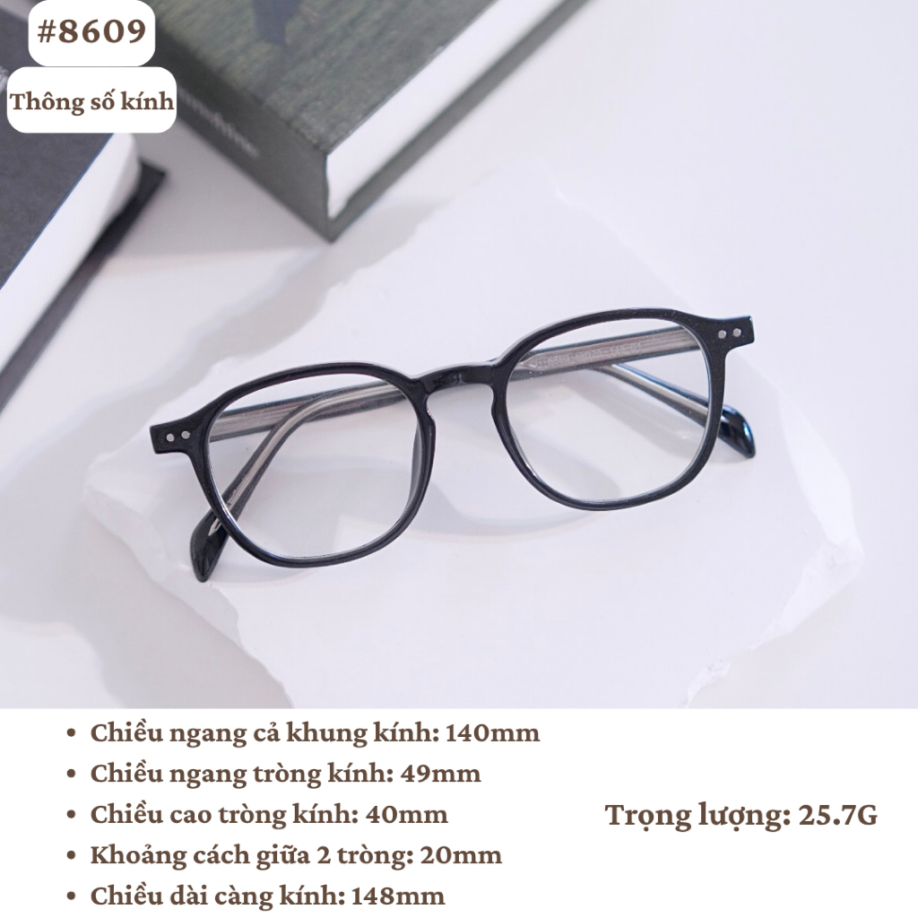 Gọng kính cận mắt oval thời trang nam nữ 8609 4 màu chất liệu nhựa dẻo đơn giản và trẻ trung sang trọng Eye-conic
