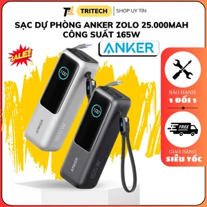 [Hỏa Tốc] Sạc Dự Phòng Anker Zolo 25.000mAh 165W - Tích Hợp 2 Cáp USB-C Rút Gọn, Màn Hình Thông Minh - A1695