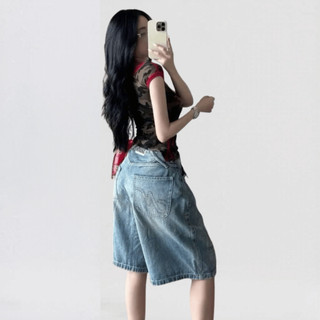 Quần Ngố Thêu Logo Túi Sau Mei Clothing - Quần Short Ngố Jean Nữ Baggy Hack Dáng Dễ Phối Hot Trend