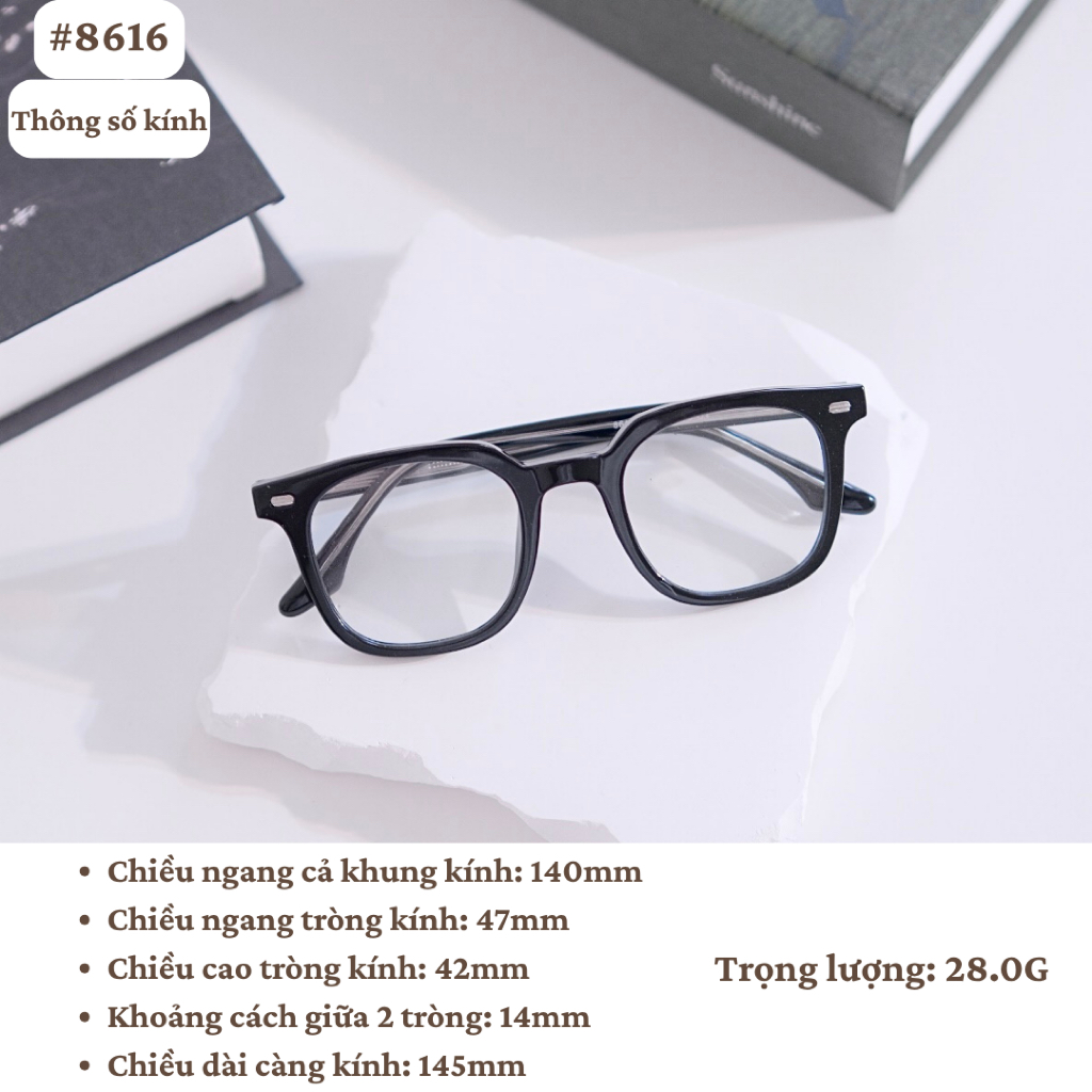 Gọng kính cận mắt vuông thời trang nam nữ 8616 4 màu chất liệu nhựa dẻo đơn giản và trẻ trung sang trọng Eye-conic