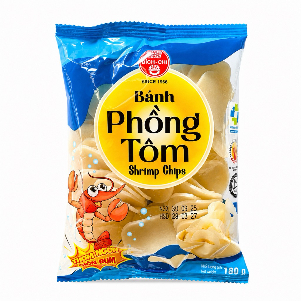 Bánh phồng tôm Bích Chi 180g và 90g/ gói - thơm ngon, giòn tan, hương vị đậm đà