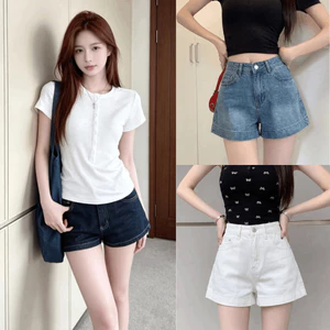Quần Short Jean Nữ Xanh Than MIAA Quần Đùi Bò Ngắn Cạp Cao Ôm Eo Nâng Mông Hack Dáng QS09