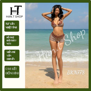 HAN.T SHOP. SẴN HCM Set đi biển hai mảnh quần đùi caro VINTAGE sang chảnh cho nữ