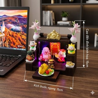Bàn Thờ  Đèn Led Thần Tài Thổ Địa Mini  May Mắn Tài Lộc Trang trí Bàn Làm Việc Mô Hình Cao Cấp VIP