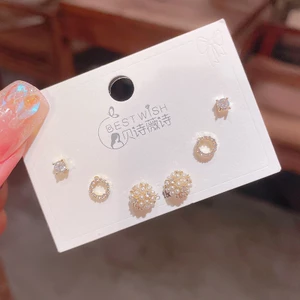 V.I.T Accessories | Set bông tai tròn đính đá 6 chiếc (1 màu)