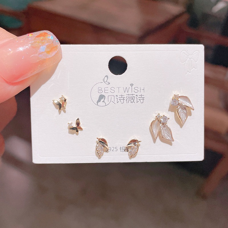 V.I.T Accessories | Set bông tai lá đính đá 6 chiếc (1 màu)