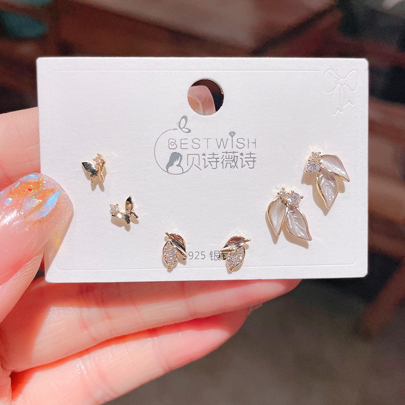 V.I.T Accessories | Set bông tai lá đính đá 6 chiếc (1 màu)