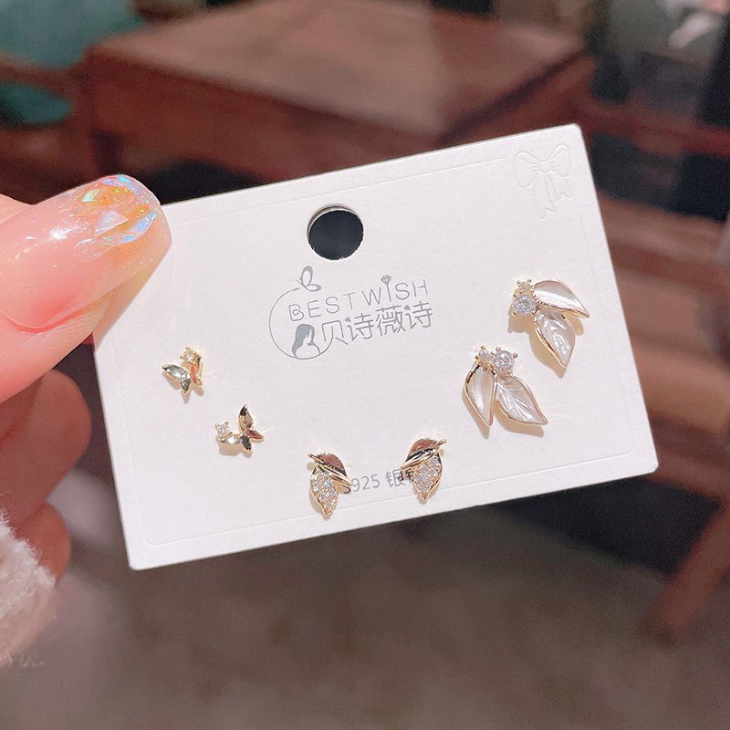 V.I.T Accessories | Set bông tai lá đính đá 6 chiếc (1 màu)