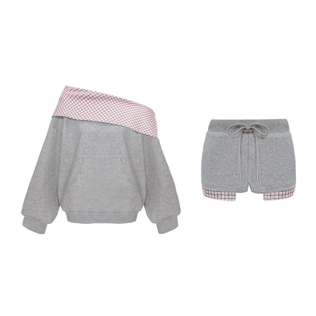 🤍 Set áo trễ vai nỉ xám xinh xắn, outfit nữ trẻ trung dễ thương