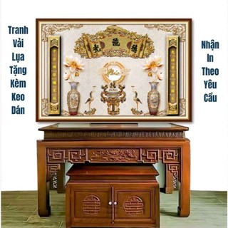 Tranh dán phòng thờ câu đối cuốn thư in trên vải lụa (shop sẽ gửi kèm keo dán)