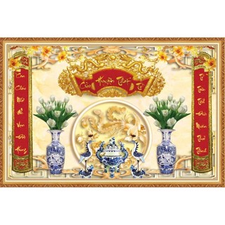 Tranh dán phòng thờ câu đối cuốn thư in trên vải lụa (shop sẽ gửi kèm keo dán)