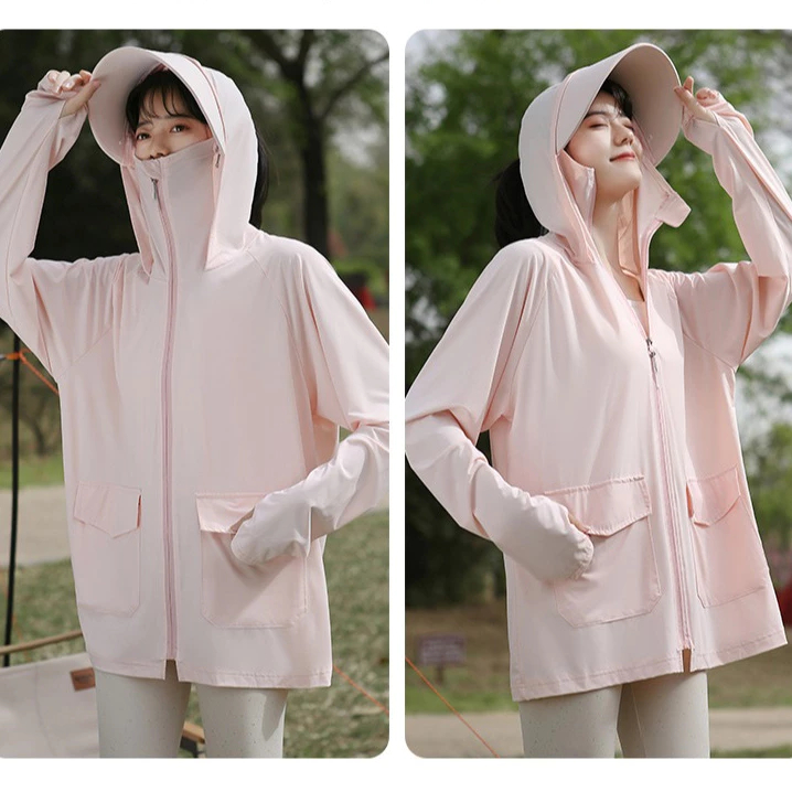 Áo chống nắng nữ dáng rộng Bing Chilling UPF50+vải lụa băng cao cấp mát lạnh thoáng khí thiết kế tối ưu vành mũ tháo rời | BigBuy360 - bigbuy360.vn