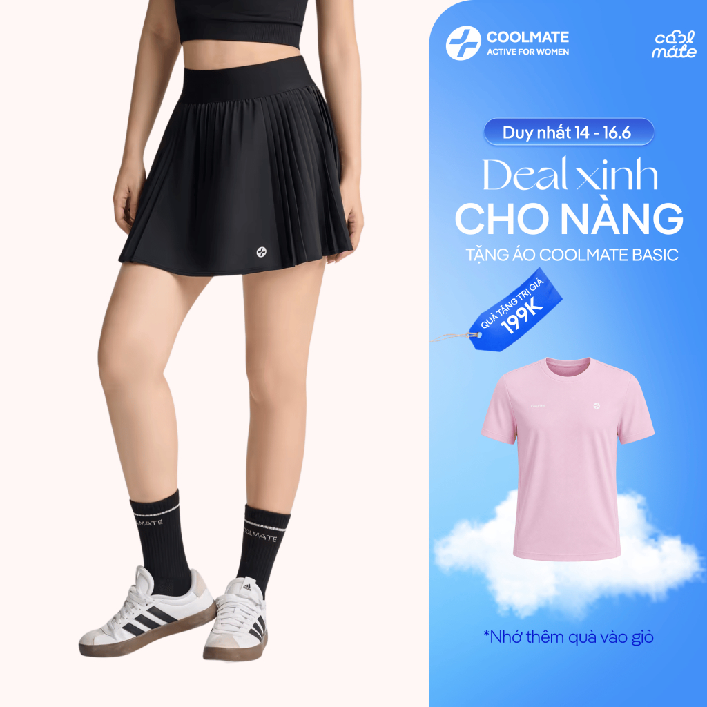 [MUA VÁY TẶNG ÁO]Chân Váy thể thao Nữ Xếp Ly 2 bên Có lót trong High Waist Pickleball Essentials - Coolmate Women