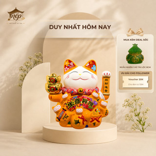 Mèo thần tài vẫy tay Đại Cát Tường cao 34cm (vàng - thỏi vàng)