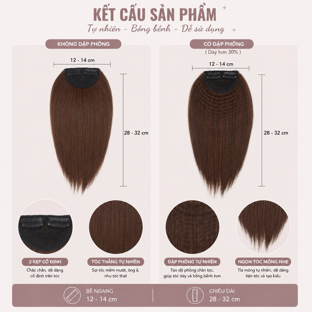 [HÀNG SIÊU CẤP] KẸP PHÍM PHỒNG TÓC GIẢ LÀM DÀY TÓC SIÊU TỰ NHIÊN