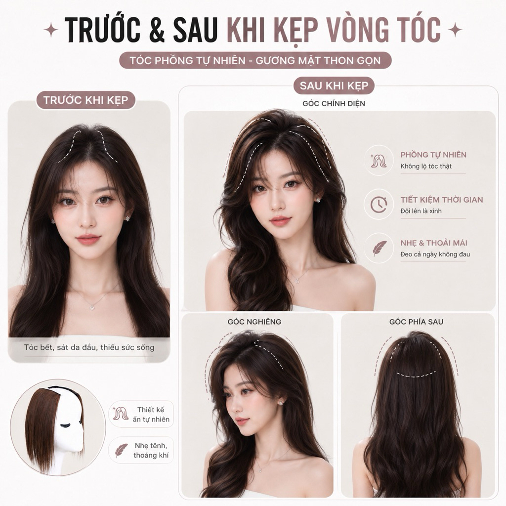[HÀNG SIÊU CẤP] KẸP PHÍM PHỒNG TÓC GIẢ LÀM DÀY TÓC SIÊU TỰ NHIÊN