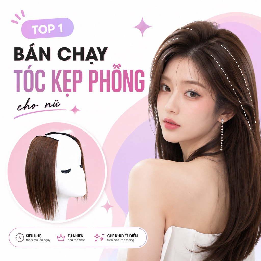 💋HÌNH THẬT💋 SET 2 TÓC GIẢ KẸP PHỒNG CHÂN TÓC SIÊU TỰ NHIÊN 💋