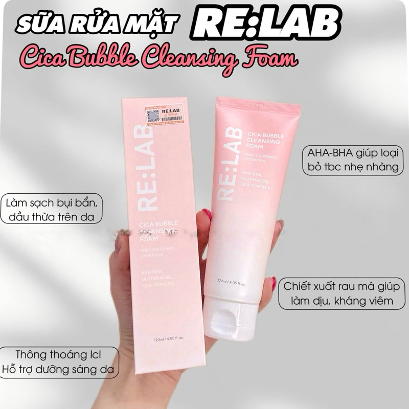 Sữa rửa mặt Re:lab cica bubble cleansing foam giúp làm sạch bụi bẩn, cấp ẩm120ml-hạn2028 HQ sữa rửa mặt relab  IS129